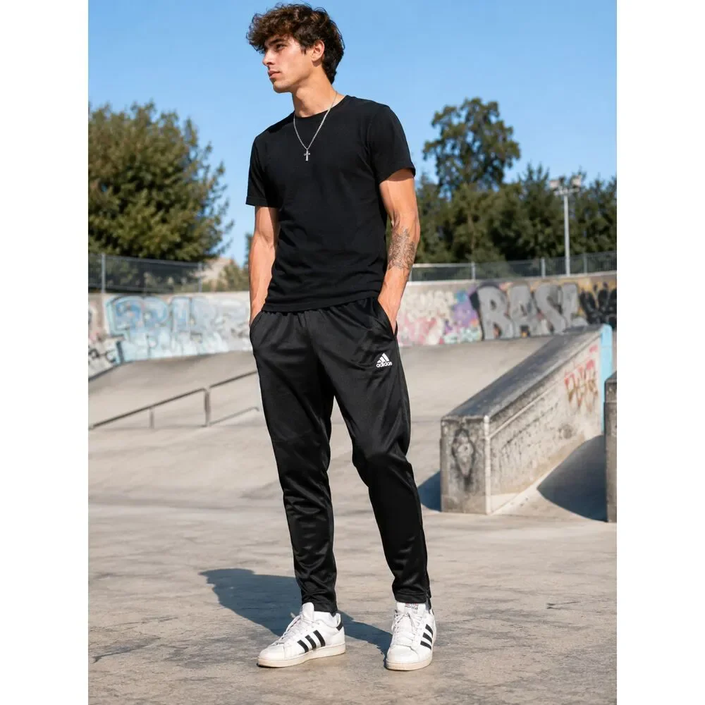 Adidas Men's Black Tapered Track Pants Zip Ankle Athletic Joggers Size Large